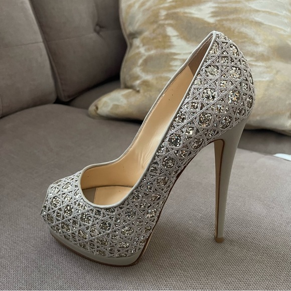 NIB giuseppe zanotti peeptoe platform gold glitter EU 39 - Picture 2 of 14